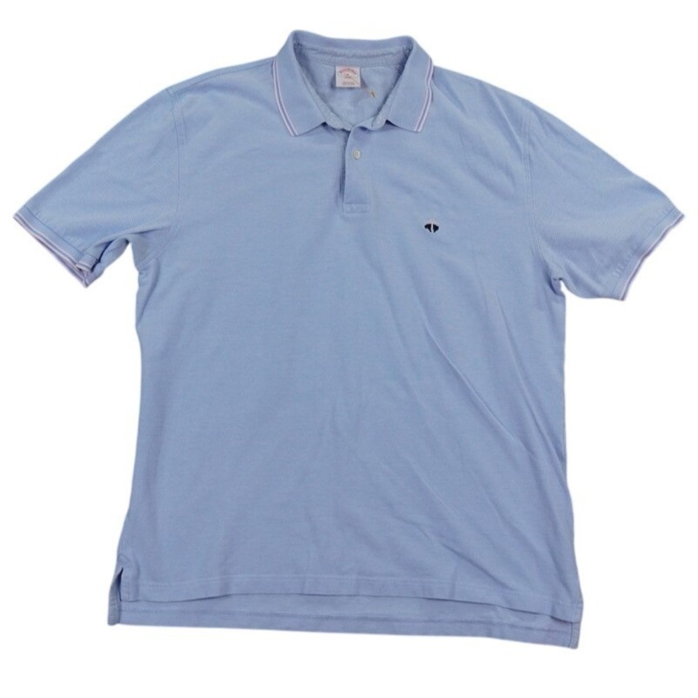 Brooks Brothers Cotton Polo Shirt Mens XL Blue Tipped Golden Fleece Logo Preppy